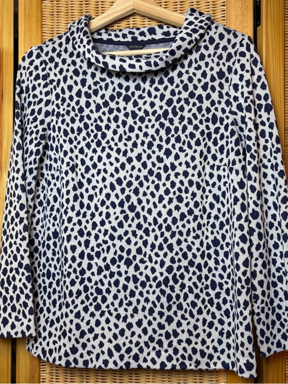 Ann Taylor Navy and White Cowl Neck Animal Print Top size small